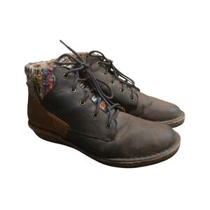 Aetrex Womens Brown Leather Knit Collar Lace Up Side Zip Ankle Boots Booties 10